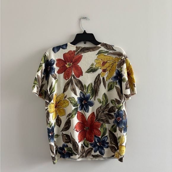 VTG Alfred Dunner Sweater Floral Short Sleeve Beaded Women M Teacher Grandmacore - Picture 2 of 10